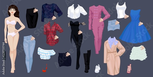 Paper doll of a pretty black girl with clothes
