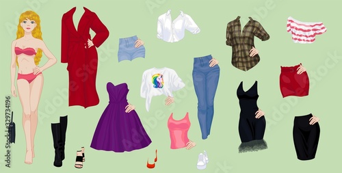 Paper doll of a pretty black girl with clothes