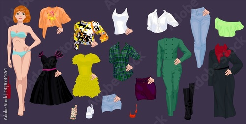 Paper doll of a pretty black girl with clothes