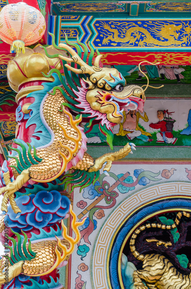 Chinese Shrine Decorate with Colorful Ornament Art.