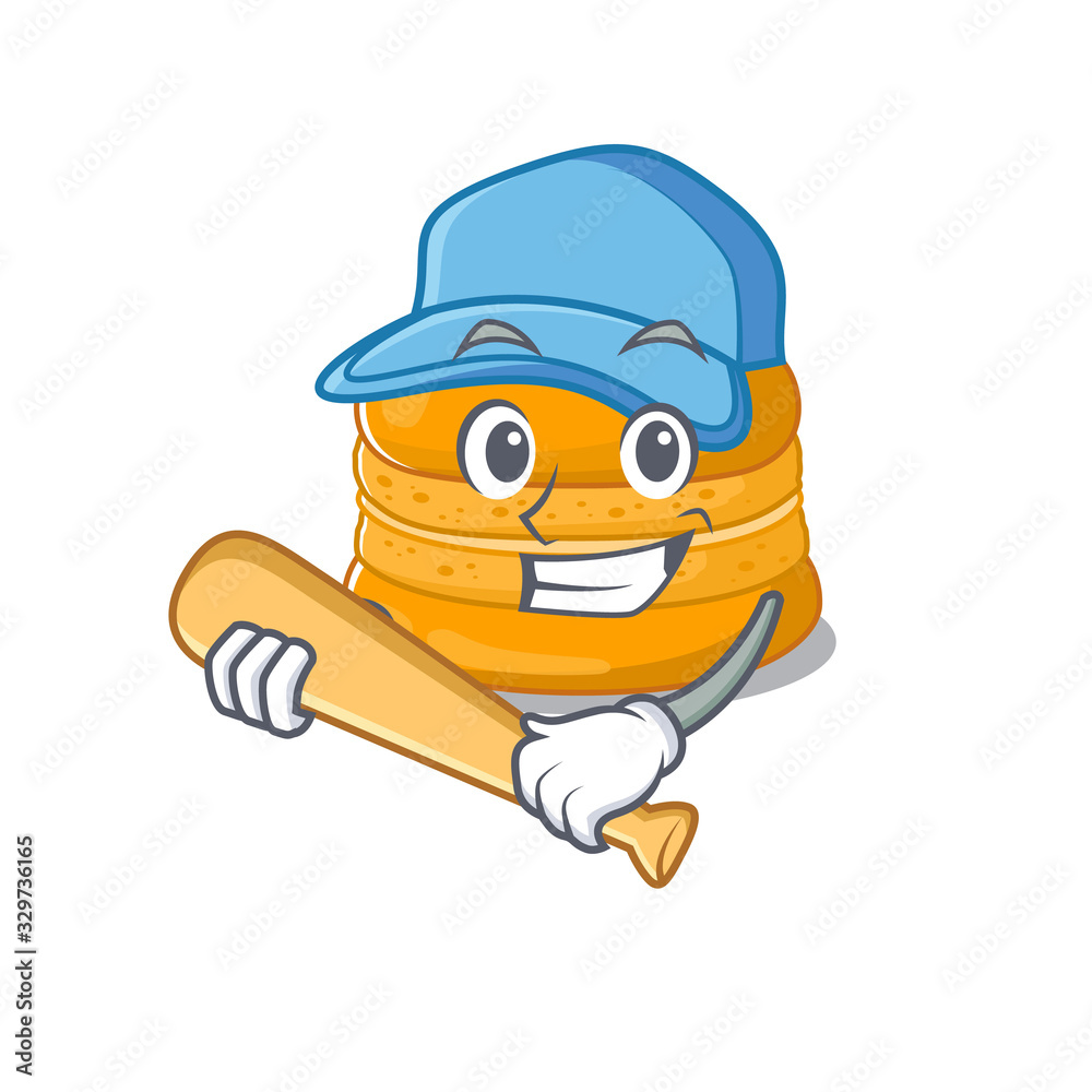 Mascot design style of orange macaron with baseball stick