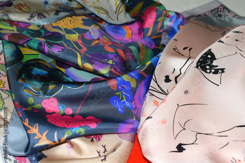colored silk handkerchiefs in the store