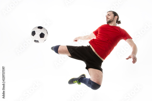 one caucasian soccer player man isolated on white background © Carlos