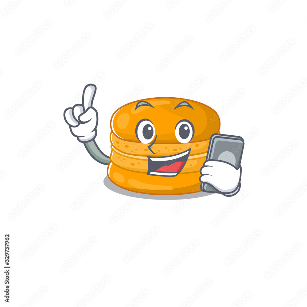 Mascot design of orange macaron speaking on phone Mascot design of orange macaron speaking on phone