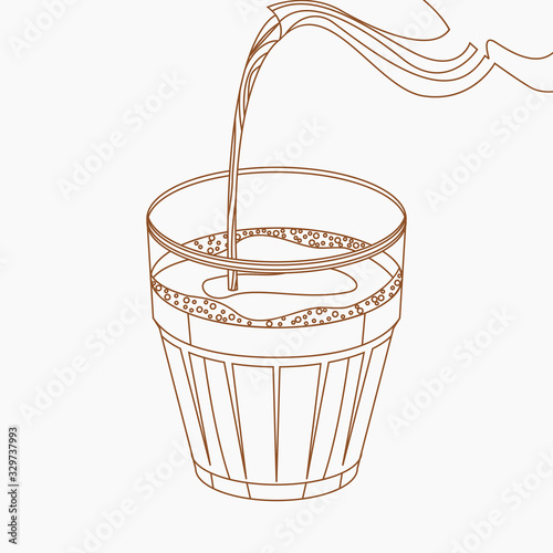 Editable Isolated Top Side View Outline Style Pouring Indian Masala Chai From Kettle Into Glass Mug Vector Illustration for Artwork Element of Beverages With South Asian Culture and Tradition Design
