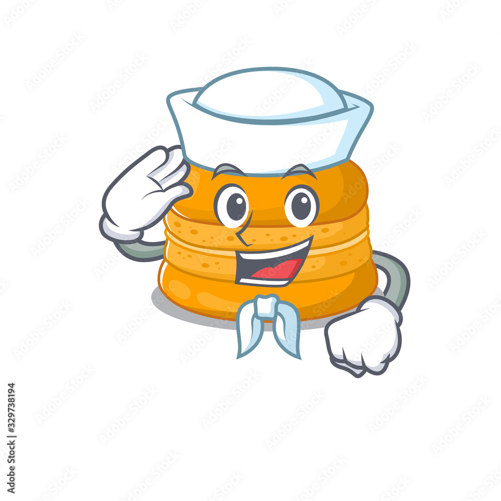 Cute orange macaron Sailor cartoon character wearing white hat