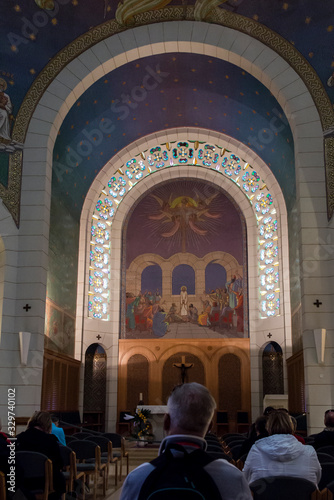 Jerusalem, Israel - January 30, 2020: Church of Saint Peter in Gallicantu is a Roman Catholic church on the eastern slope of Mount Zion. Israel. Colorful mosaics
