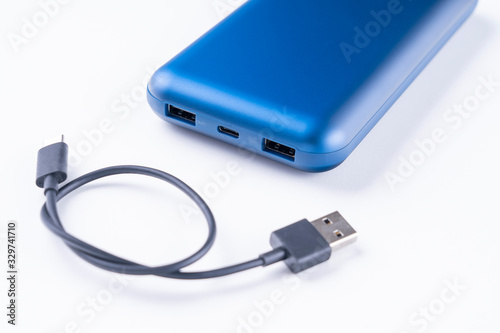 powerbank, close- up on a white background, selective focus