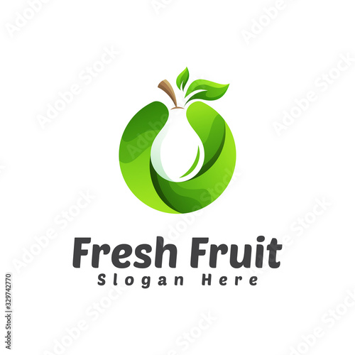 Fresh fruit pear, guava, apple, avocado logo design vector template