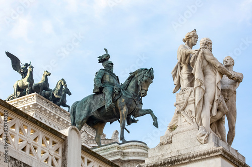 The Victorian  sculptures of Piazza Venezia in Rome  with bronze statue of Victor Emmanuel II