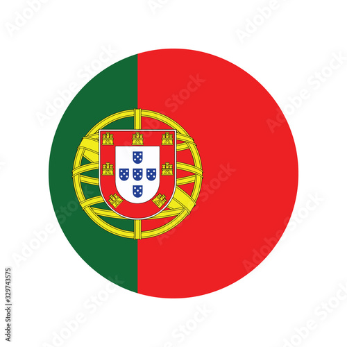 Portuguese flag in the form of a glossy icon, White paper circle with flag of Portugal. Abstract illustration.