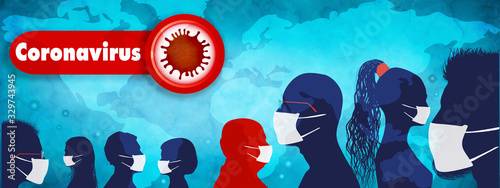 Coronavirus epidemic and pandemic concept. Group people diversity wearing medical masks. Crowd of people planning themselves from viral or bacteriological infection. Contagion. Prevention photo