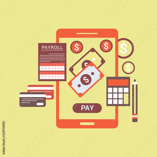Payroll. Expenses, salary calculation concept. Flat design graphic elements, flat icons set.