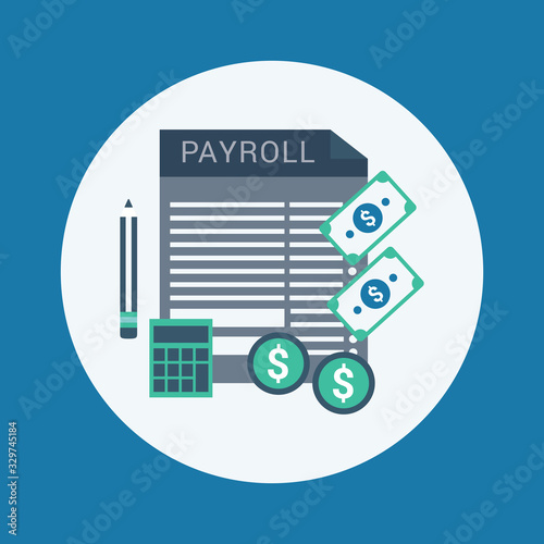Payroll, invoice sheet flat illustration. Payroll template, calculate salary, budget concepts.
