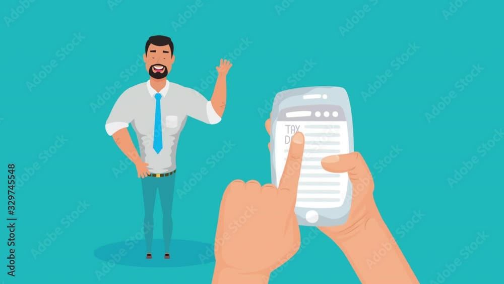 tax day animation with businessman and smartphone tax day animation with businessman and smartphone