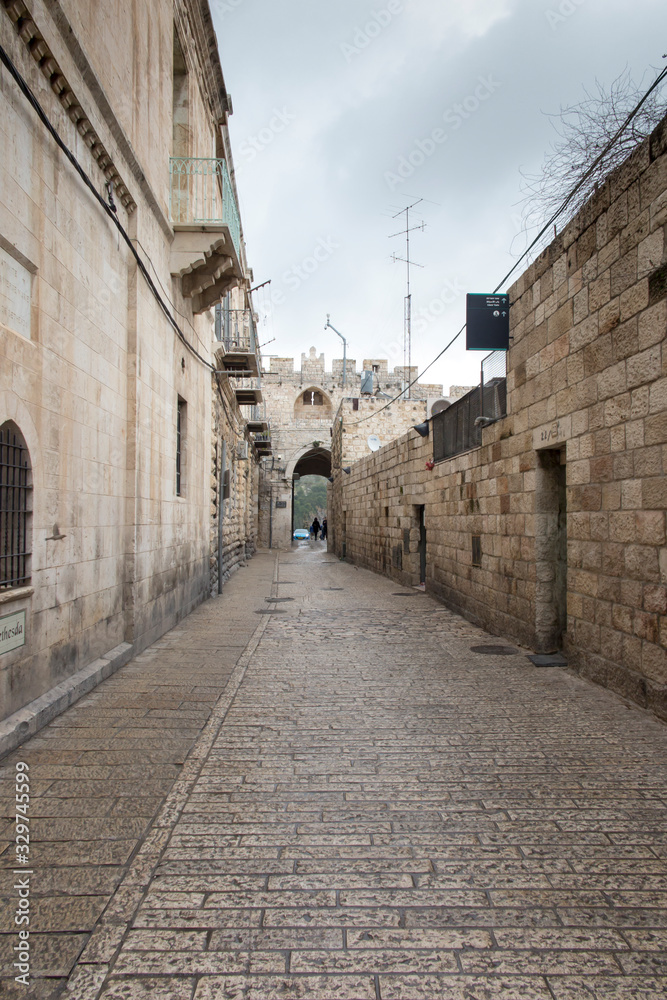 narrow empty street in old Jerusalem, Israel