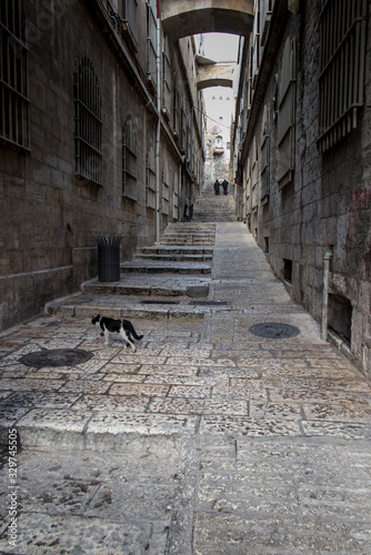 narrow empty street in old Jerusalem, Israel © rparys