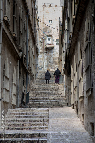 narrow empty street in old Jerusalem  Israel