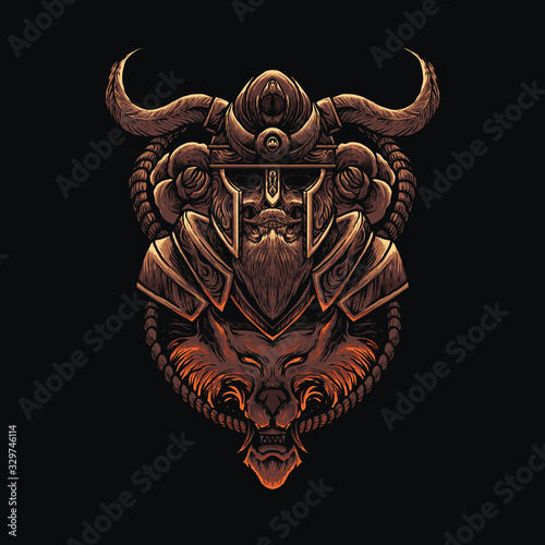 Viking & wolf warrior illustration