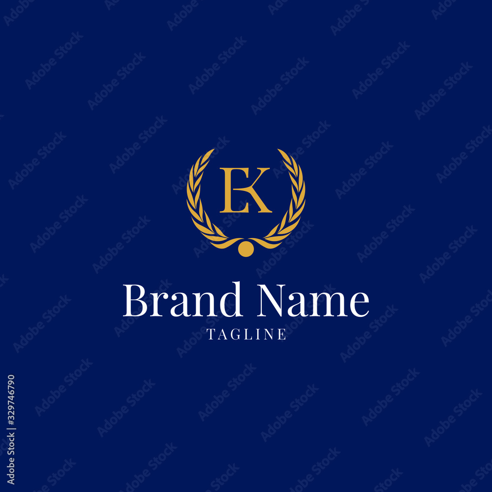 modern wheat EK elegance luxury logo blue and gold color modern wheat EK elegance luxury logo blue and gold color