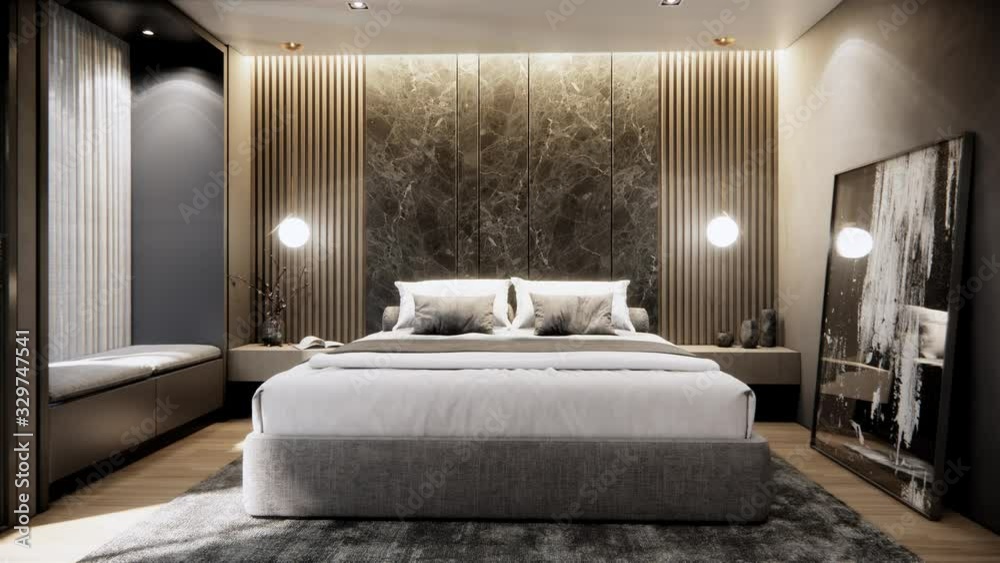 interior of luxury bedroom with furniture , rotating shot, video ultra ...