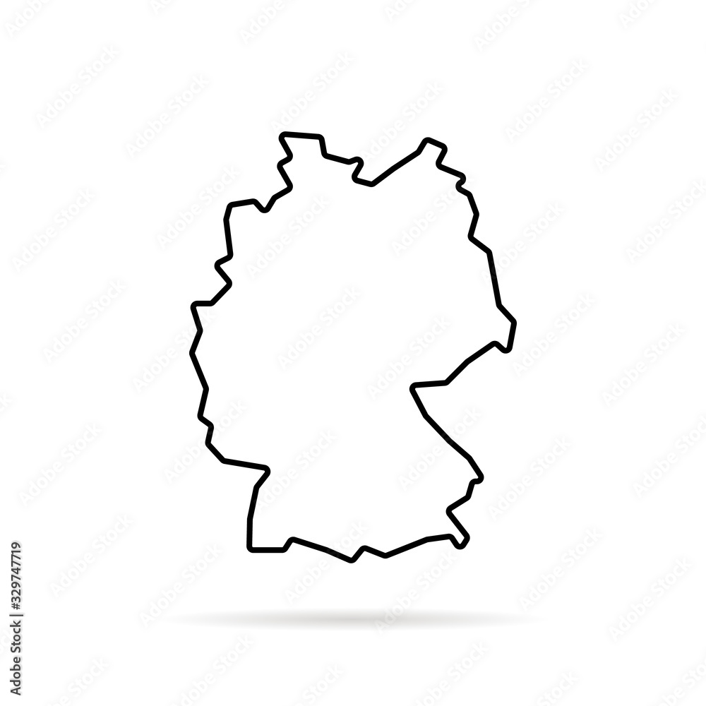 black thin line germany map with shadow