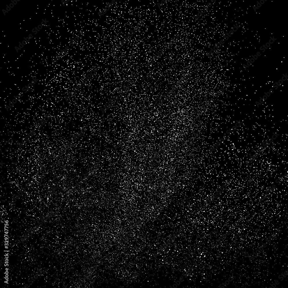 White grainy texture isolated on black background. Distress overlay textured. Snow vector elements. Digitally generated image. Illustration, Eps 10.