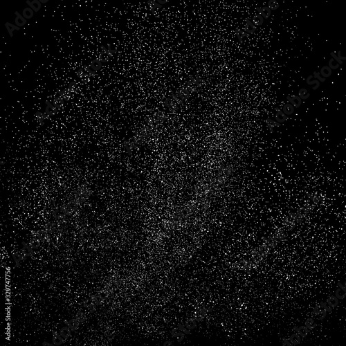 White grainy texture isolated on black background. Distress overlay textured. Snow vector elements. Digitally generated image. Illustration, Eps 10.