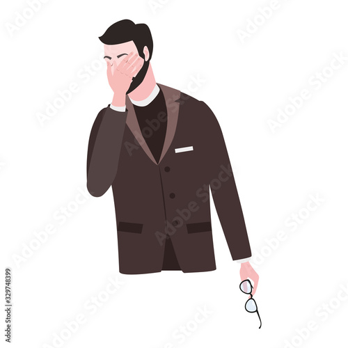 Businessman with facepalm gesture. Headache, disappointment or shame sad stressed face
