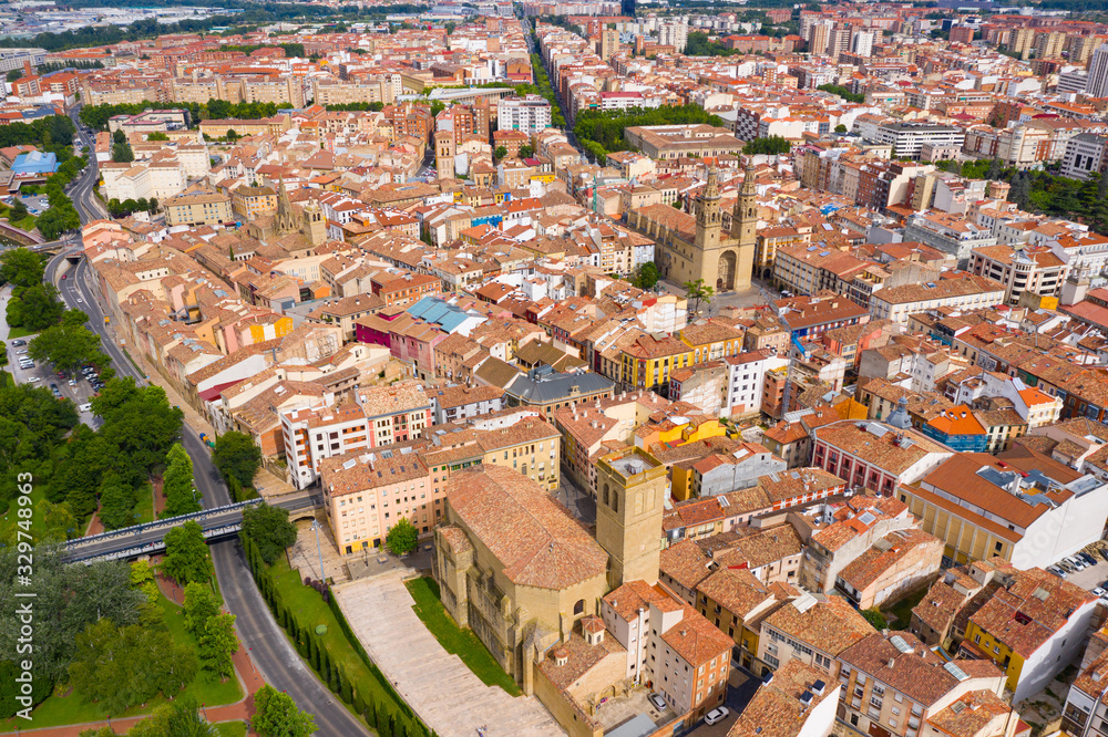 Aerial view of Logrono city with buildings and lanscape