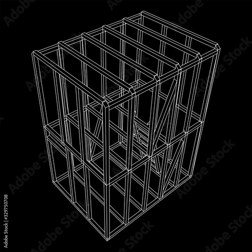 Abstract architecture building. Plan of modern framing house. Wireframe low poly mesh construction.