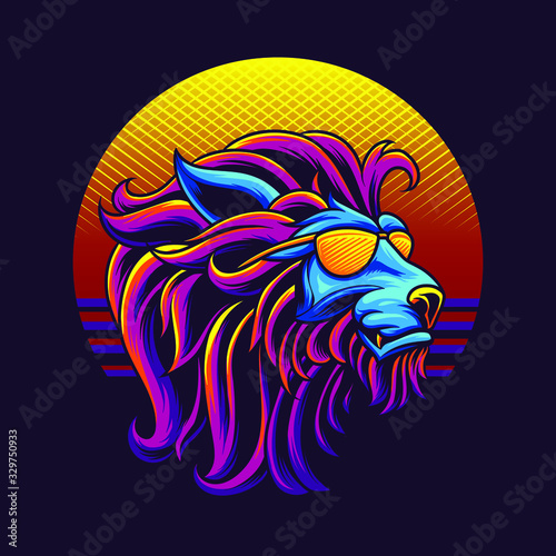 80s lion head retro illustration