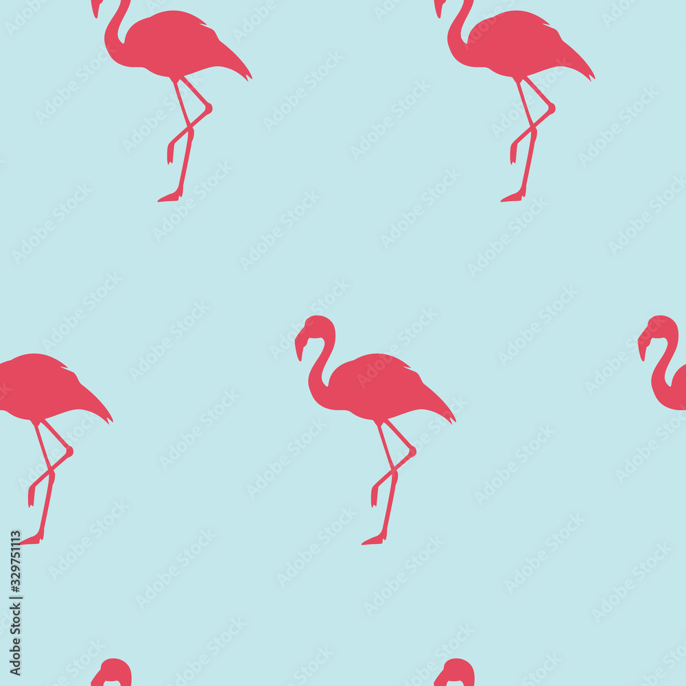 Fototapeta premium Vector illustration seamless pattern with pink flamingo. Exotic bird