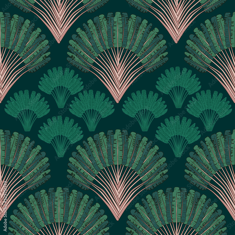 ..Ravenala madagascariensis seamless pattern.Vintage texture with fan ...