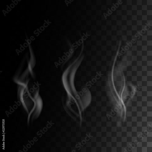 realistic smoke set isolated on transparent darck background. vector illustration