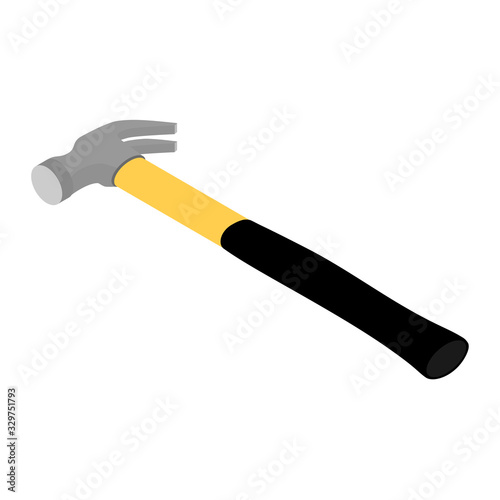 Vector yellow carpenter tool hammer isolated on white background