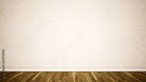 Fototapeta Naklejka Na Ścianę i Meble -  Concept or conceptual vintage or grungy brown background of natural wood or wooden old texture floor and concrete wall for contrast. A 3d illustration metaphor for time, material, solitude or rust