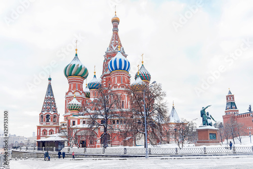 Red square,view of St. Basil's Cathedral in winter.Moscow,Russia
