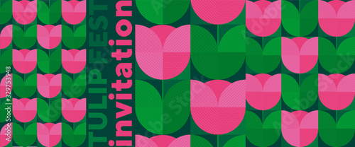 Geometrical abstract tulip pattern for card, header, invitation