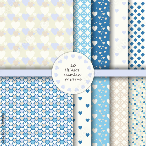 Set of 10 blue seamless patterns.