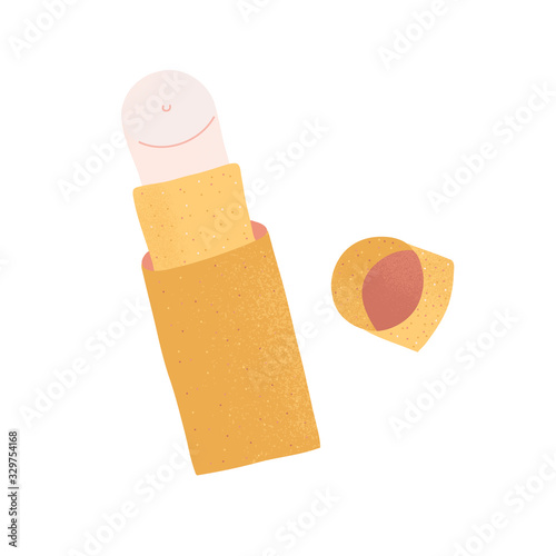 Lip balm in stick in natural packaging, skin care moisturizer, natual cosmetics, isolated hand drawn vector illustration