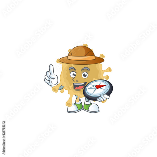 Coronavirus particle an experienced explorer working using a compass