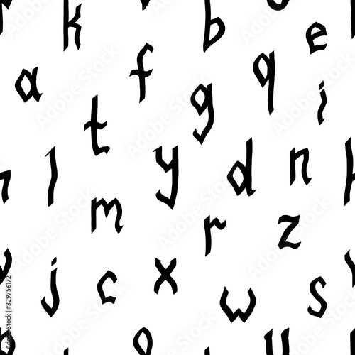 Seamless pattern of lowercase hand drawn letters in the Gothic style. Lettering trace. Black equal sized letters on a white background. Can be used for packaging  scrapbooking  banner. Vector