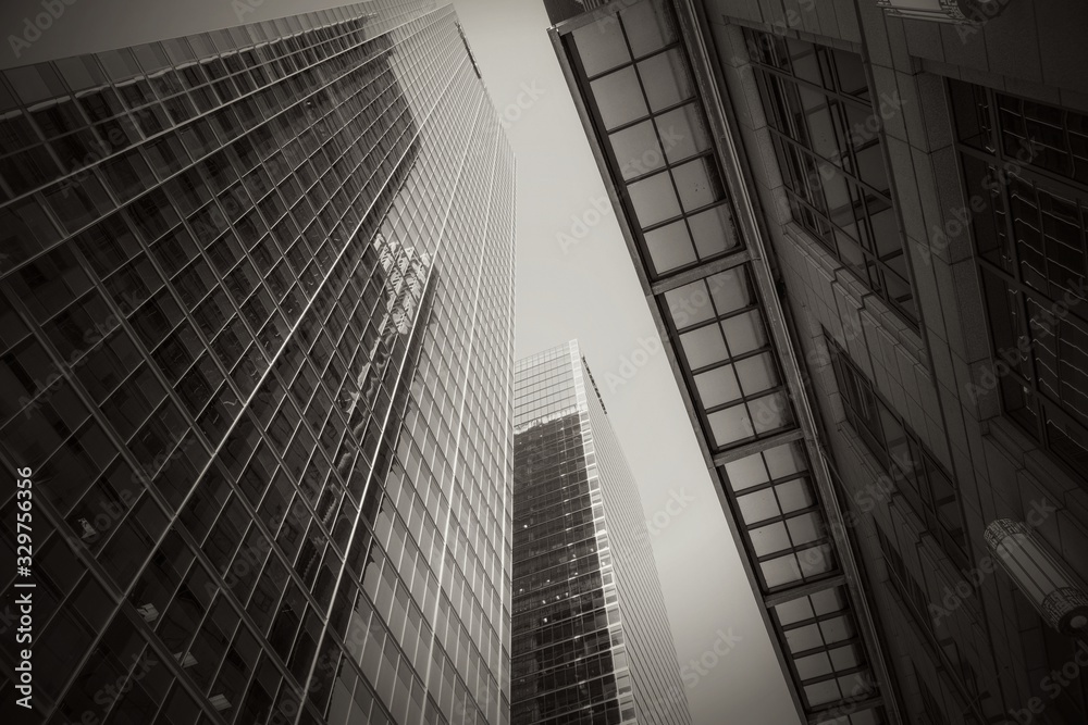 Fototapeta premium View of skyscraper in black and white. Downtown Toronto in Ontario. Canada