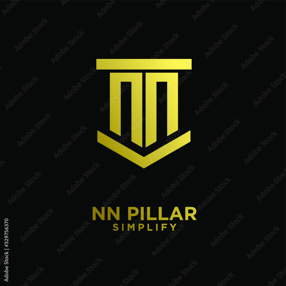 minimal nn n pillar letter initial gold luxury logo icon design