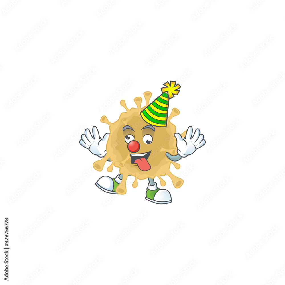 Fototapeta premium Cute and Funny Clown coronavirus particle presented in cartoon character design concept