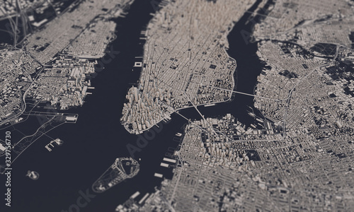New York city map 3D Rendering. Aerial satellite view.