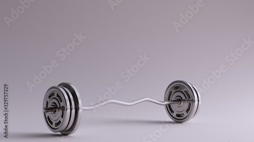 Silver Curl Barbell with 4 Weights on each end 3d illustration 3d render 