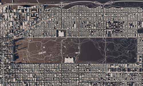 Photography New York city map 3D Rendering. Aerial satellite view.