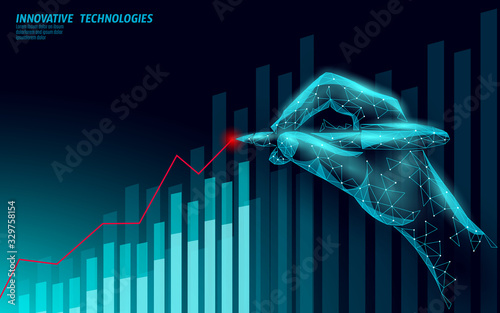 3D digital economy positive trend concept. Finance business idea increase profits marketing. Investment control hand pen drawing graphic vector illustration